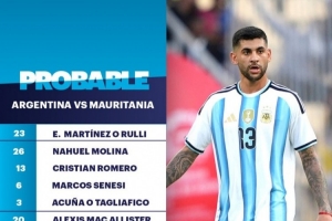 TYC预测阿根廷友谊赛首发：小蜘蛛、帕斯、恩佐、塞内西在列